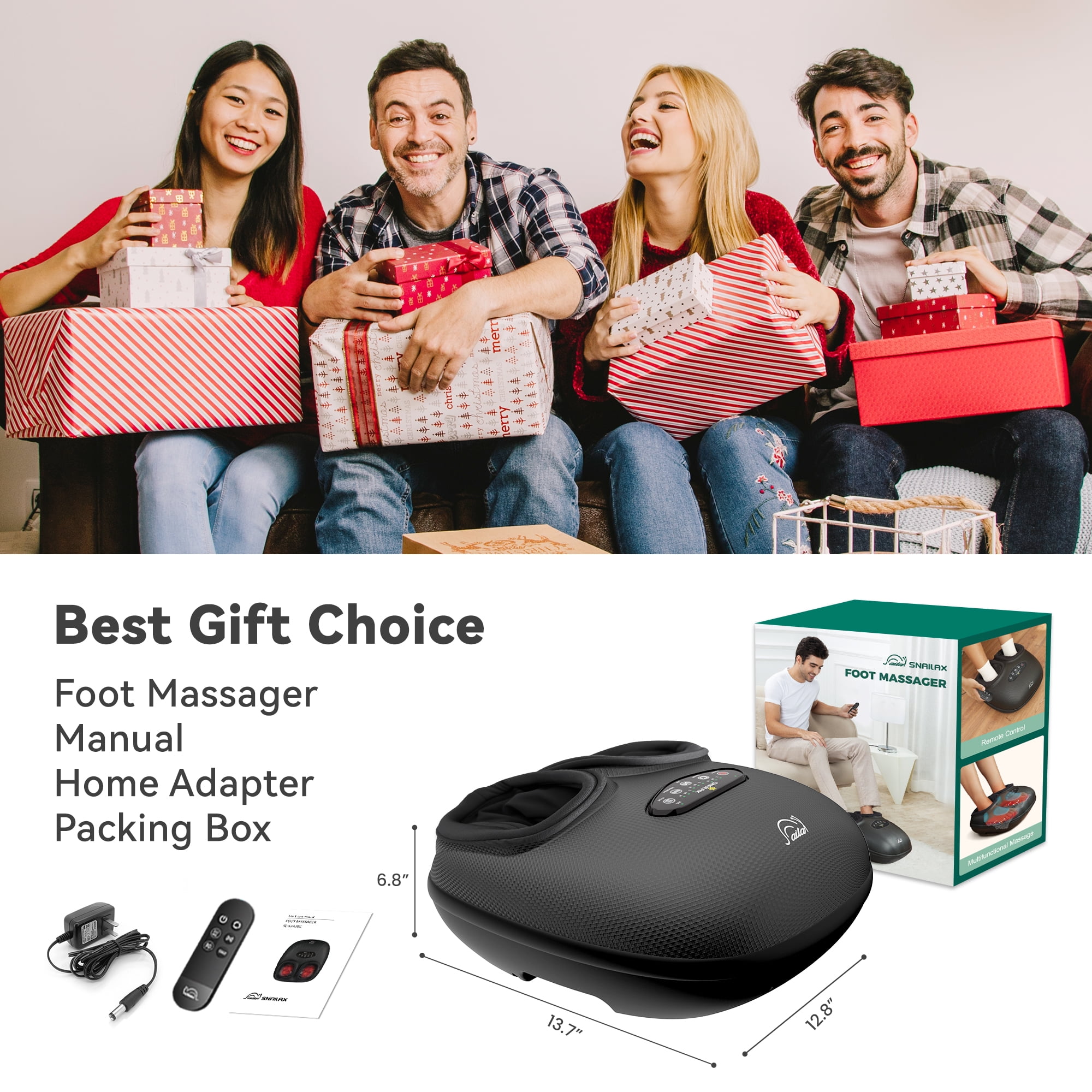 Snailax Foot Massager with Heat for Neuropathy & Tired Feet, Deep Kneading & Compression for Pain Relief