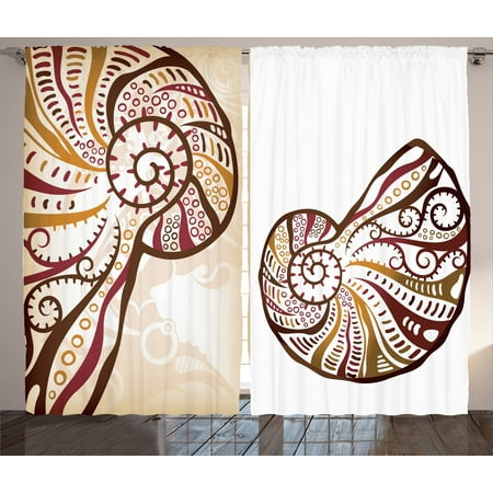 Curtains 2 Panels Set Boho Seashells Pattern Divided Two Part