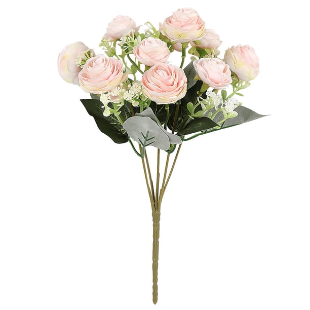 Brotes de flores de rosas artificiales Ceremonia de banquete de boda Tela de seda Ramo de flores falsas Decoración floral para el hogar, Rosa claro Eigraketly HA6645-02B