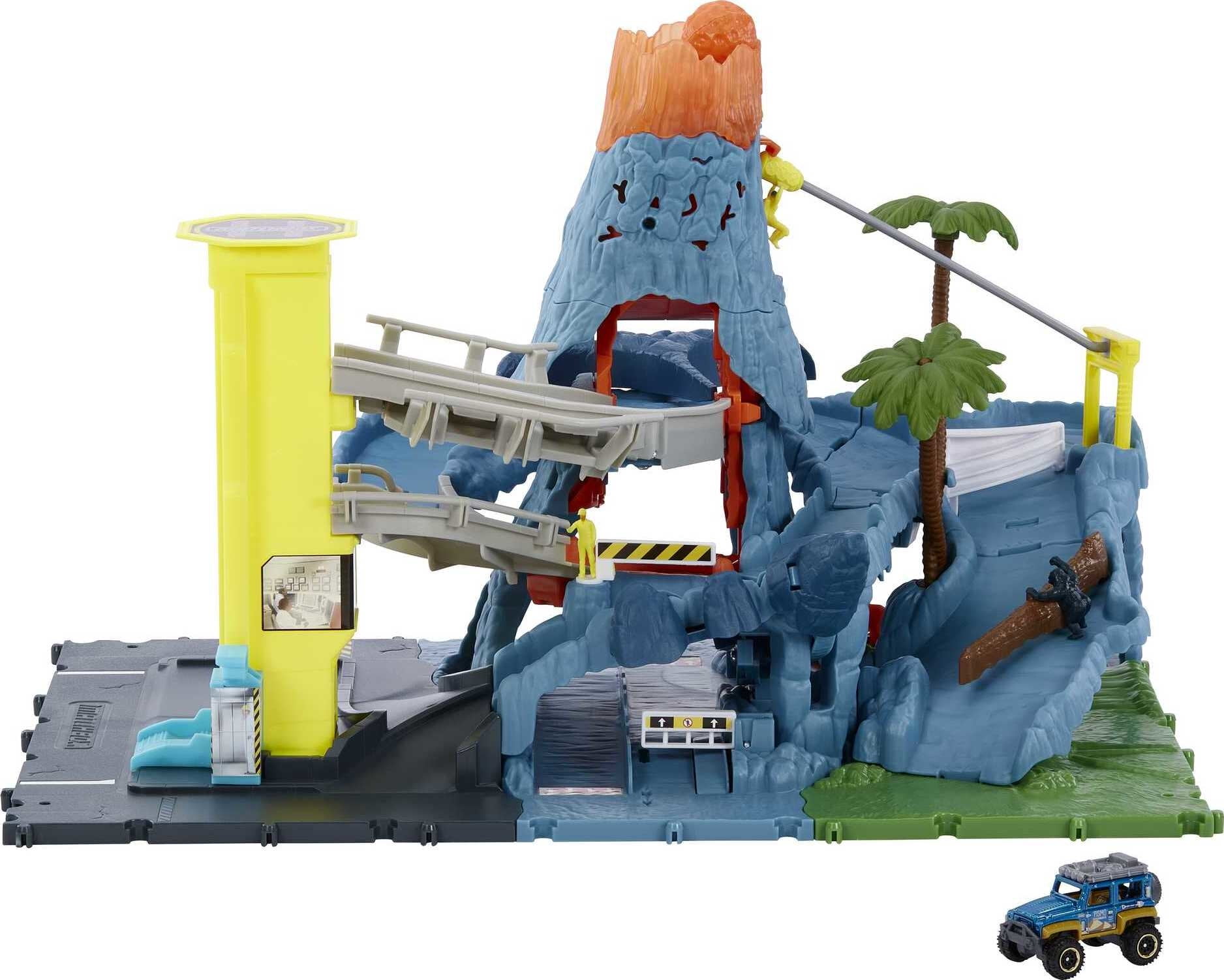 Matchbox Cars Playset with 164 Scale Toy SUV, Volcano Escape with