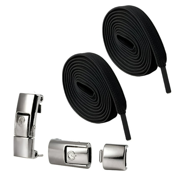 VANIDO 2Pcs No Tie Shoelaces Heavy Duty Quick Release Press Lock Lazy Shoe Lace with Metal Lock Buckle for Kids Adults Elderly