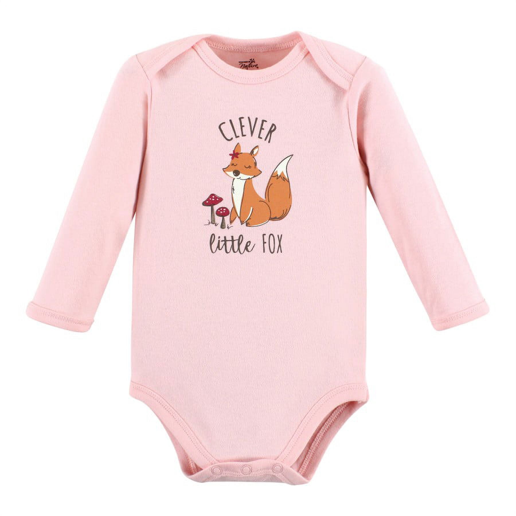 Touched by Nature Infant Girl Organic Cotton Long-Sleeve Bodysuits, Girl Woodland Alphabet 5-Pack, 0-3 Months