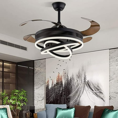 

Miumaeov 42 in Retractable Ceiling Fan with Lights and Remote 3 Speed 3 Color Adjustable with Removable LED Light Ring Modern Invisible Ceiling Fan Light Lamp for Bedroom Living Room Black