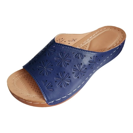 

LUOGENLI Female Black Sandals Women Comfortable Work Ladies Summer Retro Solid Colour Flower Hollow out Slope Heel Thick Bottom Large Size Sandal Slippers Platform Sandals Women Black And Tan