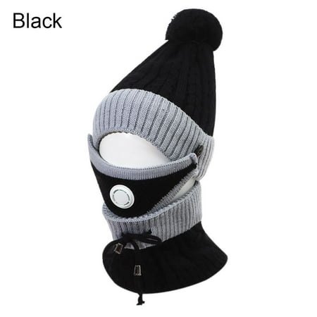 Fashion Winter Earflap Earmuff Beanies Caps Hat Scarf Set Knitting Hat Cold-proof Caps BLACK