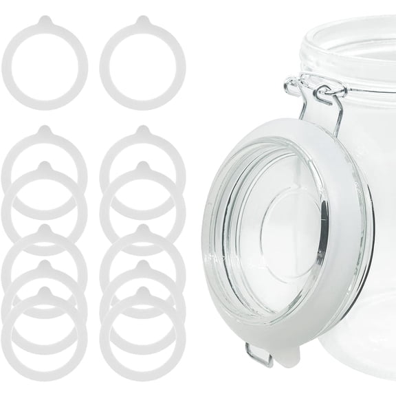 RUseeN 12 Piece Rubber Seals Rings for Glass, Airtight Silicone Replacement Gasket, Leakproof Silicone Gasket Sealing Rings for Mason Jars, Elastic and Fits Most Sizes (White)