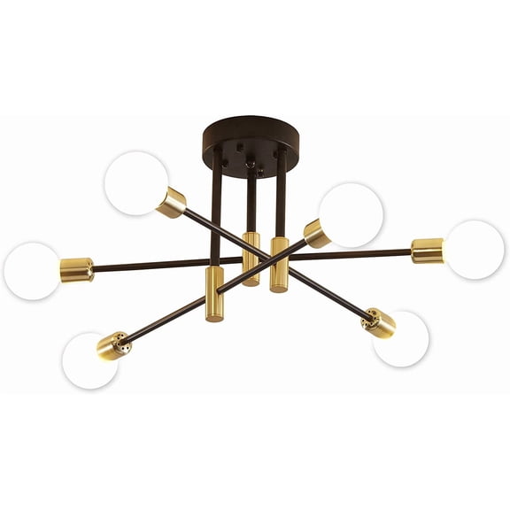 Deyidn Black Gold 6-Light Sputnik Chandelier - Mid Century Modern Flush Mount Ceiling Light Fixture for Dining Room Kitchen Bedroom