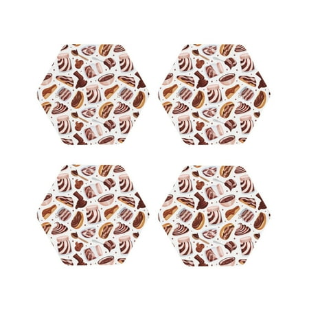 

Drink Coasters Set of 4 Chocolate Cream Bread Print Leather Coasters for Coffee Table Protector Heat Resistant Cute Coasters for Home Decor Housewarming Gifts Bar Kitchen 4 Inch Hexagon