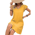 thumbnail image 2 of Vestidos de Verano para Mujer, Cuello en V, Corta, Dobladillo con Volantes, Vestido Camisero Amarillo L, 2 of 8