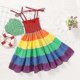 thumbnail image 3 of Girls Rainbow Dress Toddler Rainbow Dress Princess Sleeveless Halter Beach Multiple Sizes Available, 3 of 5