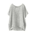 thumbnail image 2 of Women's Short Sleeve T-shirt Women'S Summer Short Sleeve Solid Casual Loose Linen Top,White Women's Short sleeve T-shirt L, 2 of 8