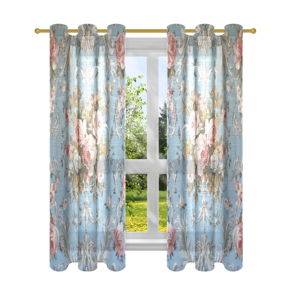 BZSMCE Window Curtain Panels Fashion Charming Rose Garden Wallpaper Printed 63x42in/63x52in