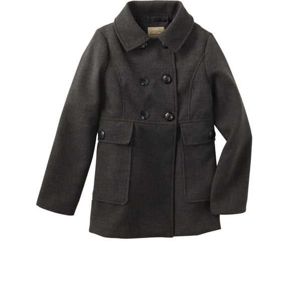 Girls Black Single Breast Pea-coat Button Up Pockets Winter Dress Jacket