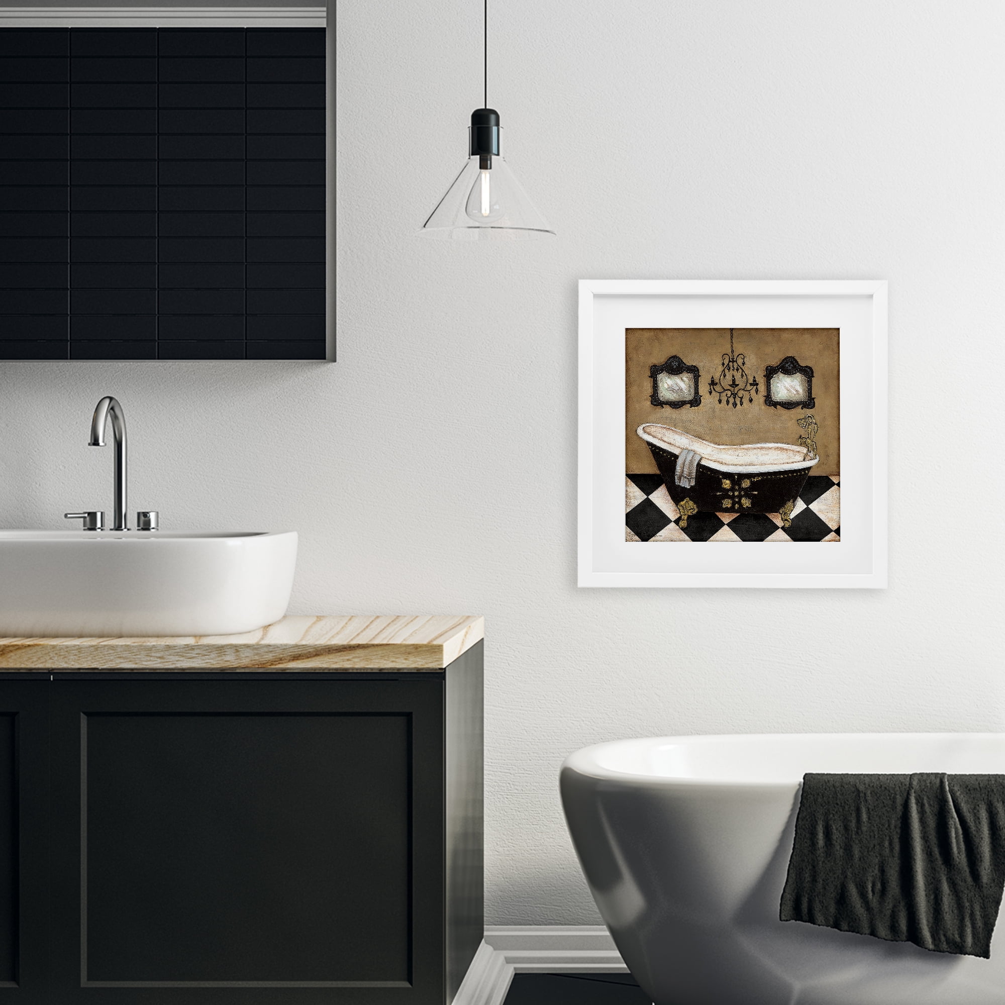 Stupell Industries Elegant Vintage Bathtub White Framed Print Under Glass, design by Janet Tava