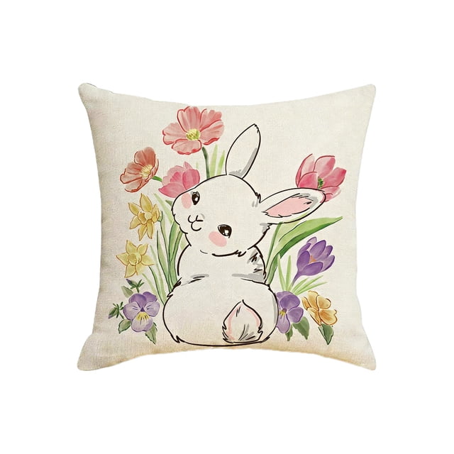 SIYTUAU Easter Theme Linen Pillow Cover 45X45 Cm Square Cushion Cover With Rabbit Print For Sofa Couch Home Decor D