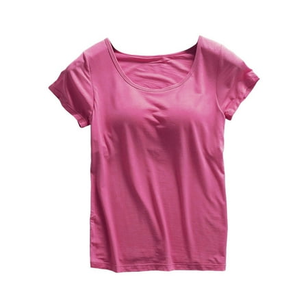 Moonker Short Sleeve Casual Summer Tops Under $10 Yoga Gym Tops Workout Tank Tops Strap Padded Undershirts Cotton Camisole Vest Top Seamless Sleeping Vest Bra Top