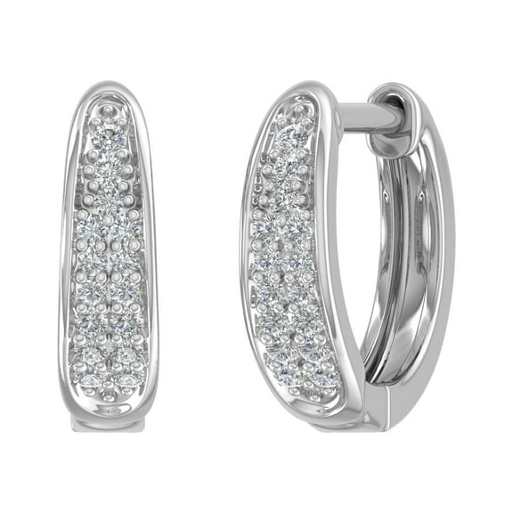 1/10 Carat (ctw) 10K White Gold Round White Diamond Ladies Huggie Hoop Earrings
