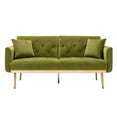 thumbnail image 3 of Velvet Mini Sofa, Accent Sofa, Mid Century Modern Velvet Fabric Couch Convertible Futon Sofa Bed, Recliner Couch, Loveseat Sofa with Rose Gold Metal Feet, for Living Room, Bedroom, Olive, 3 of 7