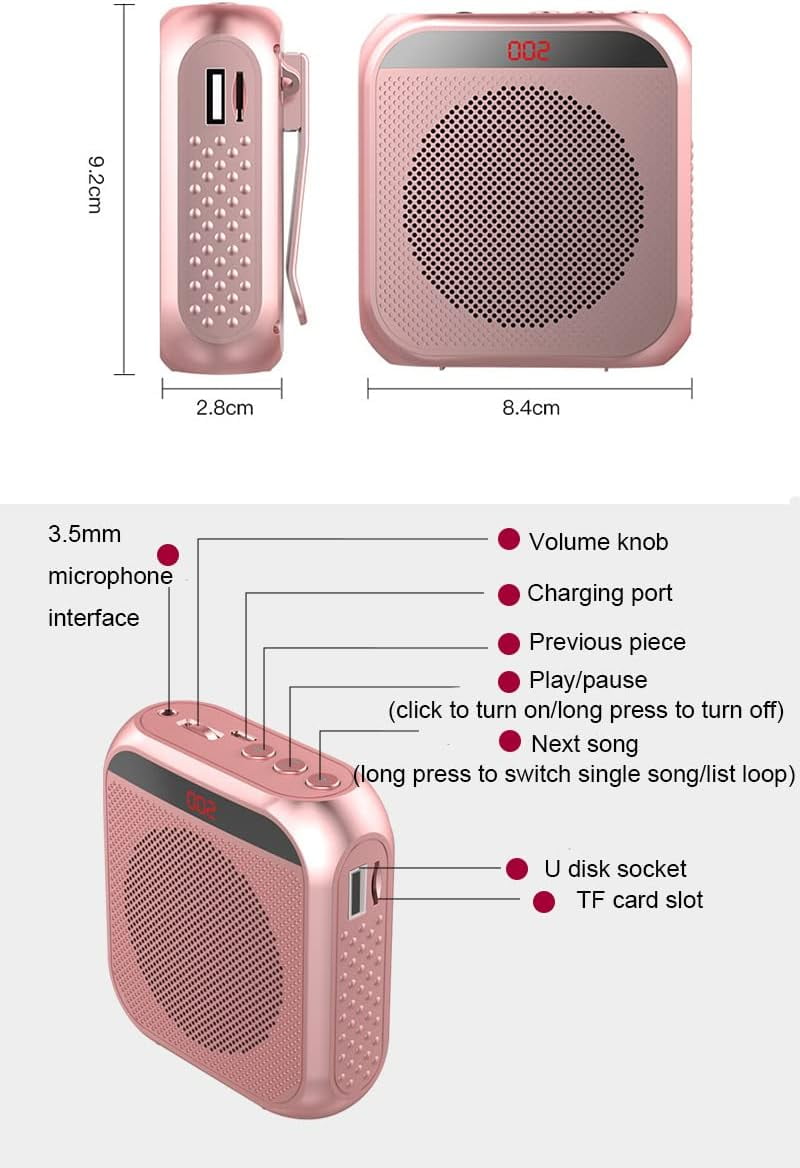 Portable Amplifier, Rechargeable Teacher Microphone, MiNi Amplifier System, Classroom Microphone, Tour Guide, Yoga Outdoor