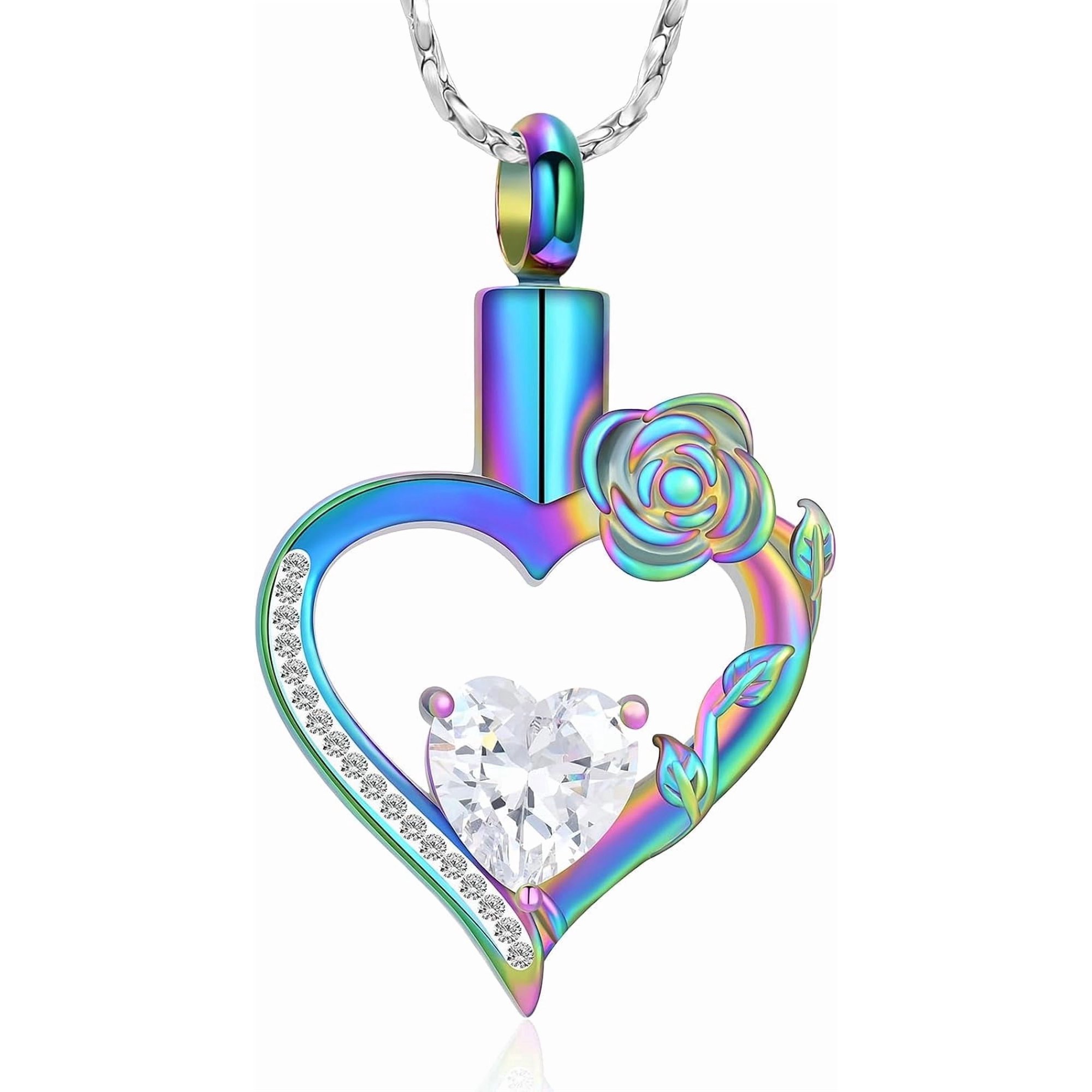Cremation Jewelry Rose Flower Heart Urn Necklaces for Ashes for Women Simulated Birthstone Cremation Jewelry for Ashes Loved Ones Memorial Pendant Ashes Holder Keepsake Gifts