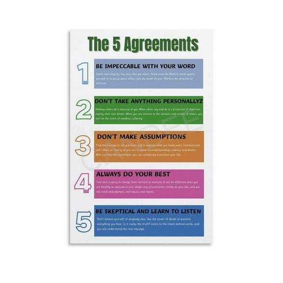 The Five Agreements Office Quote Wall Art Poster (4) Canvas Painting Wall Art Poster for Bedroom Living Room Decor