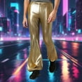 thumbnail image 2 of Men's Casual Shiny Plaid Flared Gold Stage Performance Trousers, 2 of 4
