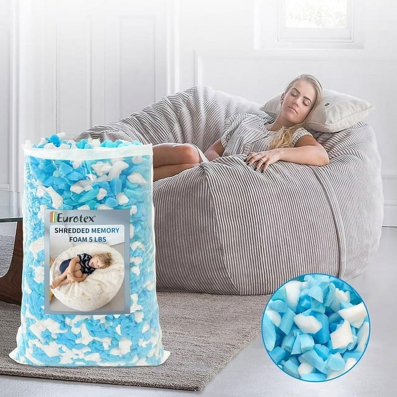 anzhixiu Bean Bag Filler Shredded Memory Foam 100% New 10 Pounds Pillow  Stuffing for Couch
