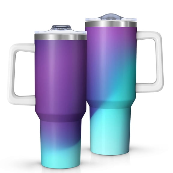 40oz Tumbler with Handle and Straw, Vacuum Insulated Stainless Steel Travel Mug, Fits Car Cup Holder, Neon Fluid Print
