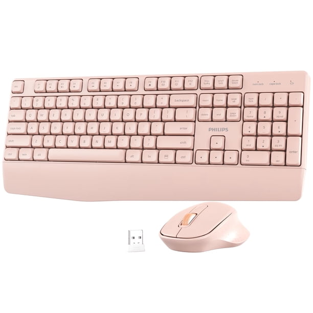 Combo Teclado y Ratón Inalámbricos PHILIPS Rosa 2.4GHz Silencioso