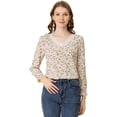 thumbnail image 1 of Allegra K Blusa Floral Elegante Con Cuello En V Y Encaje De Manga Larga Con Volantes Informal De Verano Para Mujer Beige S, 1 of 5