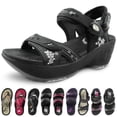 thumbnail image 1 of GP Wedge Platform Snap Lock Sandals for Women: 0758 Black, EU39 (US Size 7.5 - 8), 1 of 7