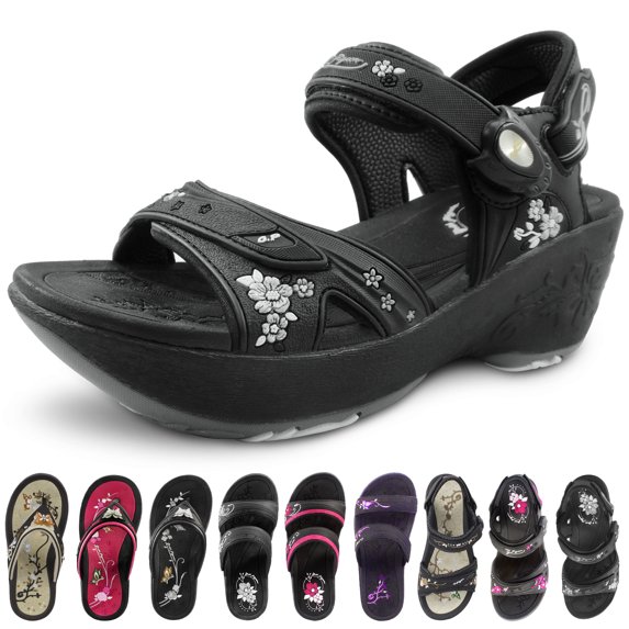 GP Wedge Platform Snap Lock Sandals for Women: 0758 Black, EU39 (US Size 7.5 - 8)