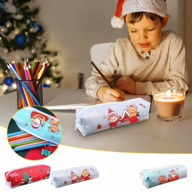 Fiudx Estuche Navideño de Gran Capacidad, con Bonitos Estampados Navideños, Cierre de Cremallera, Fácil de Usar, Poliéster Duradero, Ideal para La Escuela, Regalo Navideño Divertido, 1 Unidad.