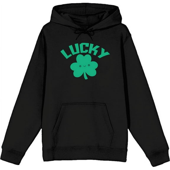 St. Patrick's Lucky Clover Black Adult Long Sleeve Hoodie-Medium