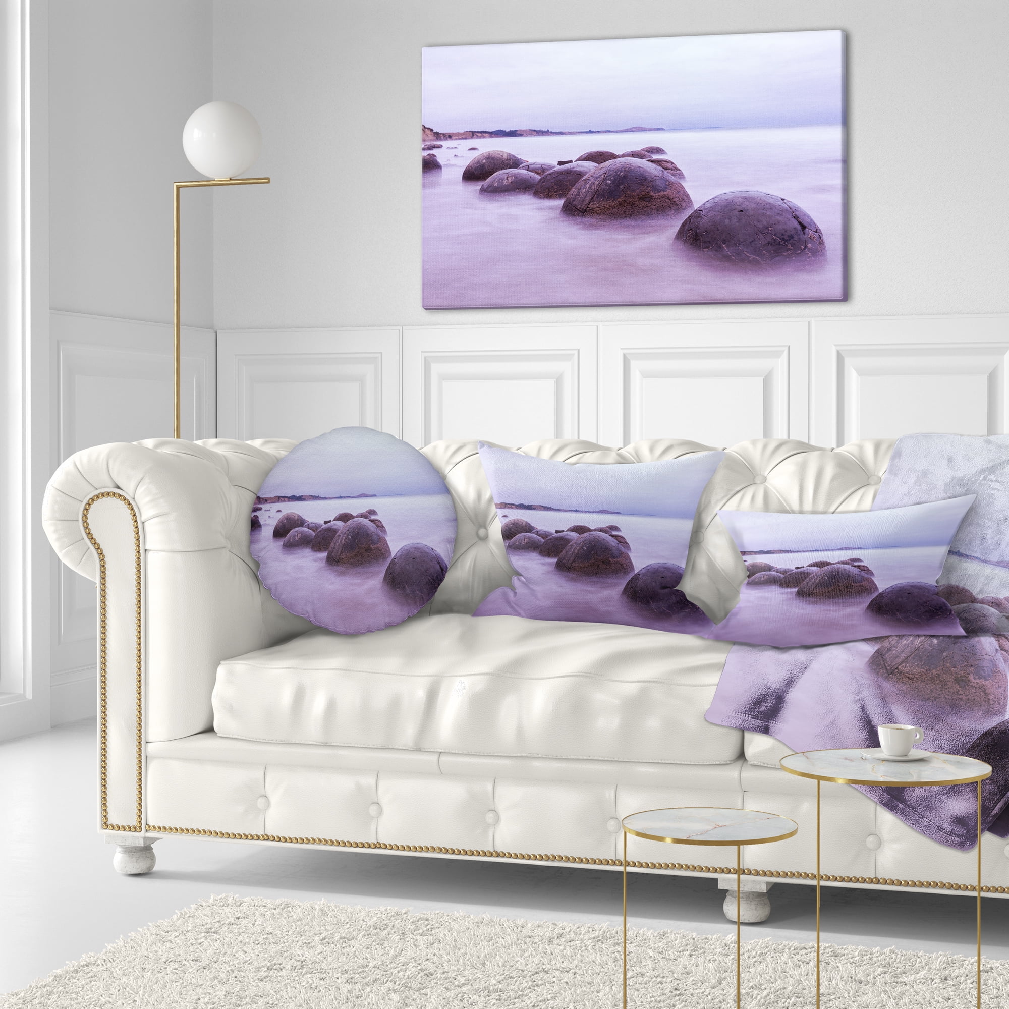 Designart Moeraki Boulders New Zealand - Seashore Photo Throw Pillow - 12x20