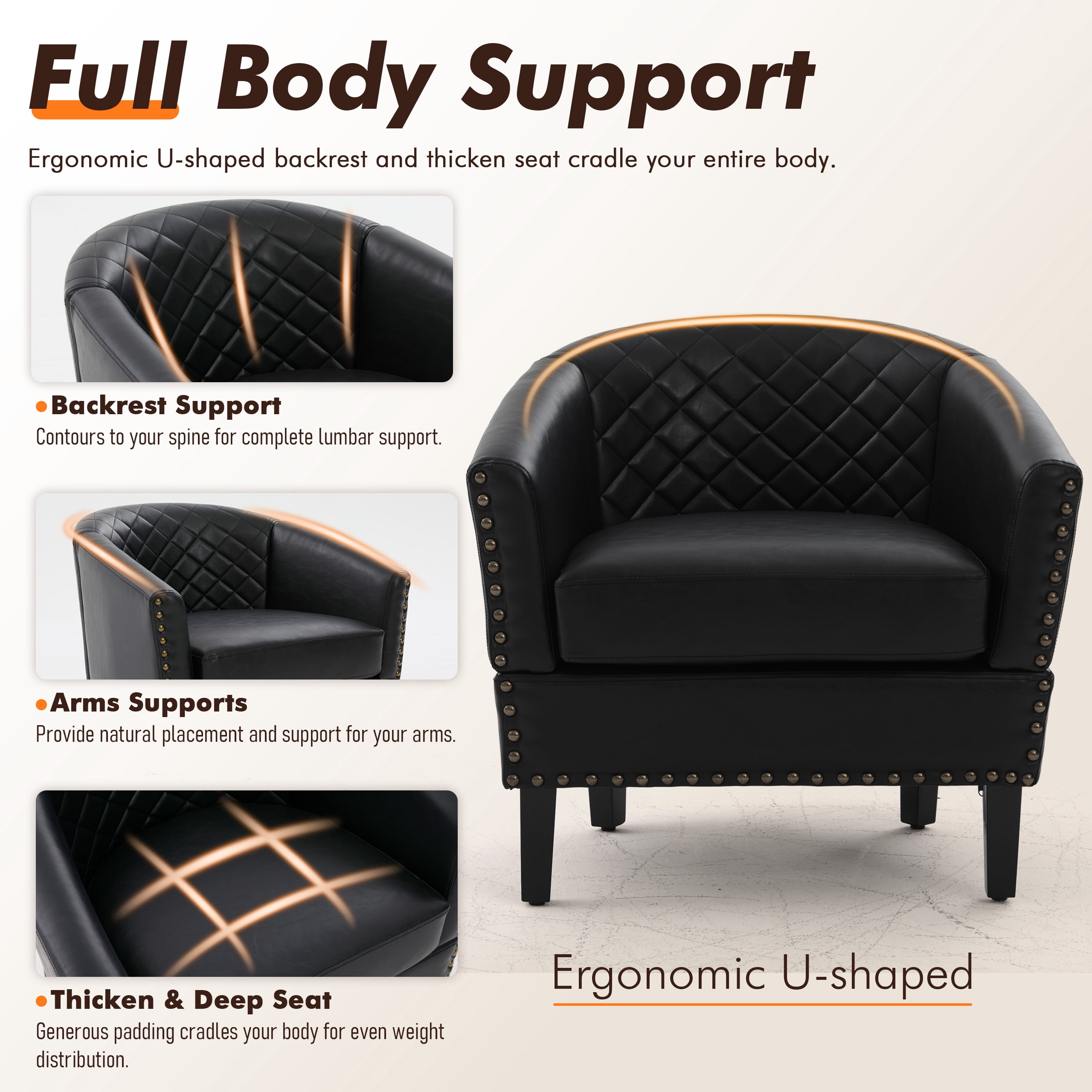 MOONMISS Barrel Accent Chair Club Armchairs Comfy chairs for Living Room, Bedroom,Black