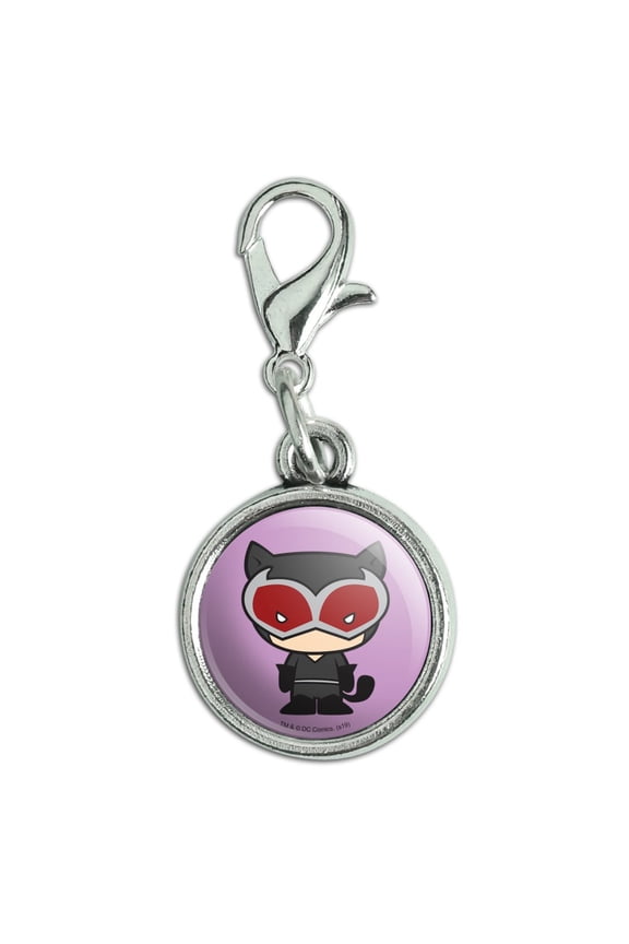 Batman Catwoman Cute Chibi Character Antiqued Bracelet Pendant Zipper Pull Charm with Lobster Clasp