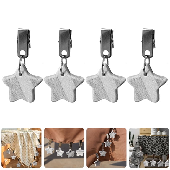 BESTYASH 4-Pack Grey Marble Tablecloth Weights with Stainless Steel Clips, and Portable for Home and Outdoor Use