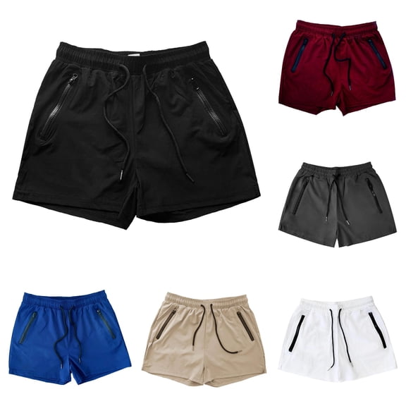 XIAONU Men's Athletic Shorts Drawstring Waist Zipper Pockets Daily Shorts