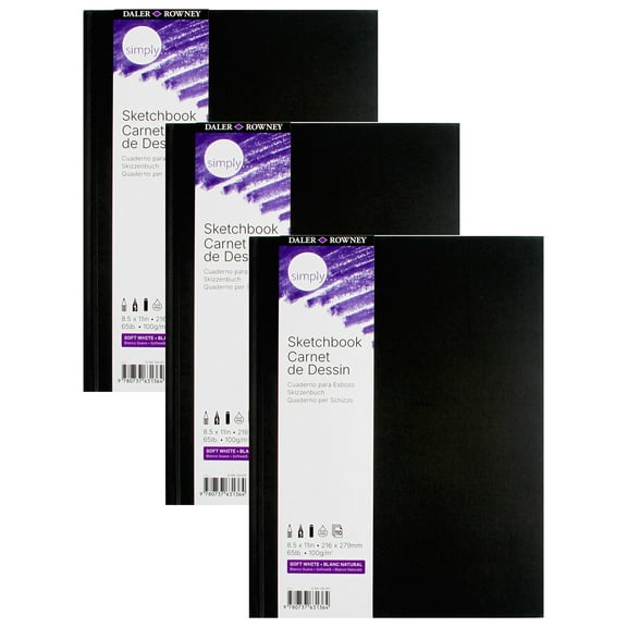 Daler-Rowney Simply... Sketchbook, Soft White, 110 Sheet, 8.5x11 inch, Pack of 3
