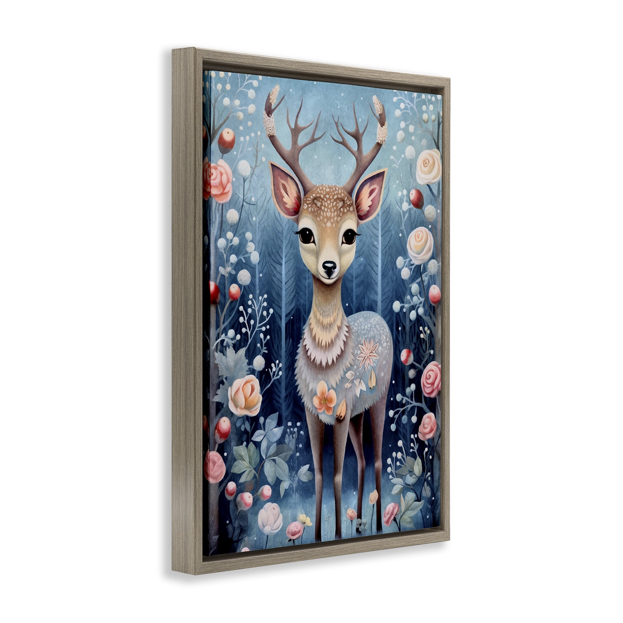 Stupell Industries Woodland Pattern Deer Animals & Insects Painting Brown Floater Framed Art Print Wall Art, 17 x 25