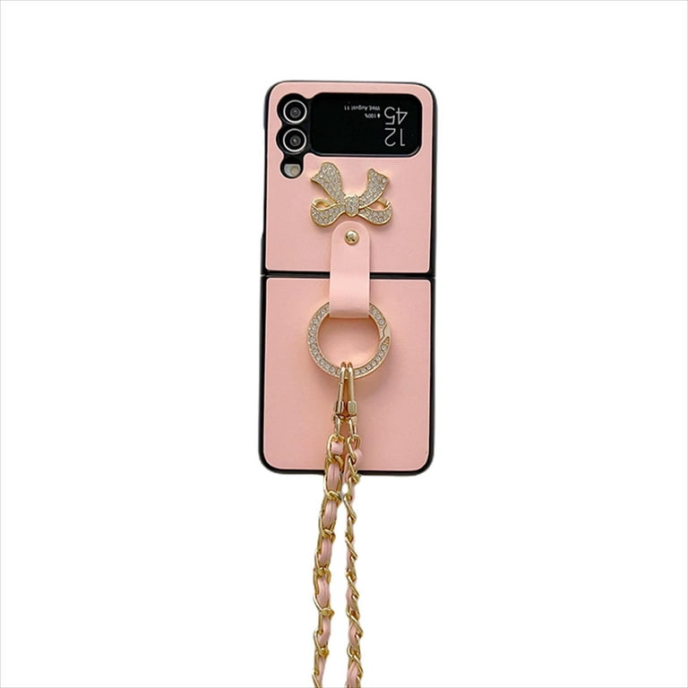 for Samsung Galaxy Z Flip 4 5G Ring Holder Case with Crossbody Lanyard  Luxury 3D Sparkle Crystal Diamond Bling Glitter Cute Slim Leather Phone Case  for Galaxy Z Flip 4 Women Girls