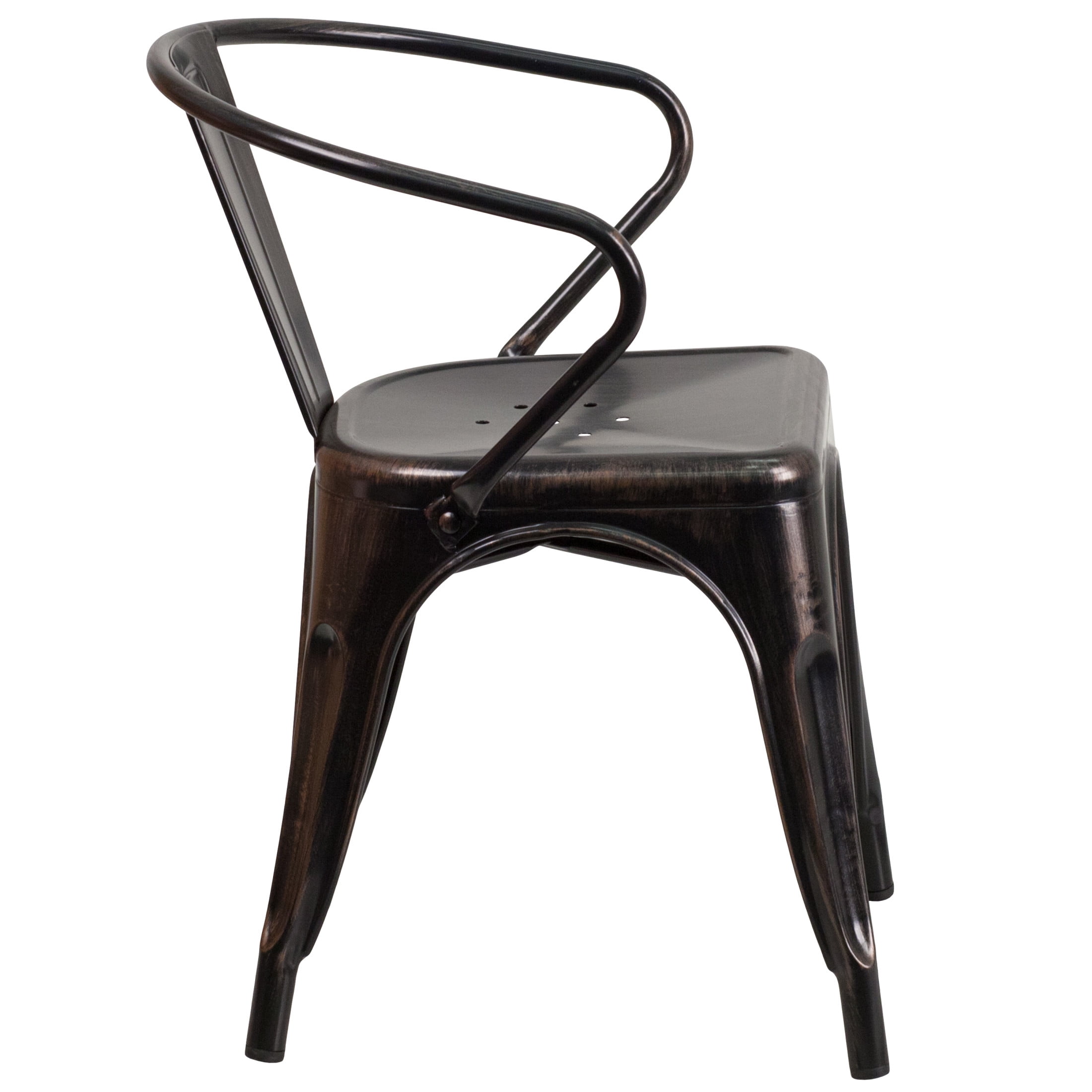 Flash Furniture Luna Commercial Grade Black-Antique Gold Metal Indoor-Outdoor Chair with Arms