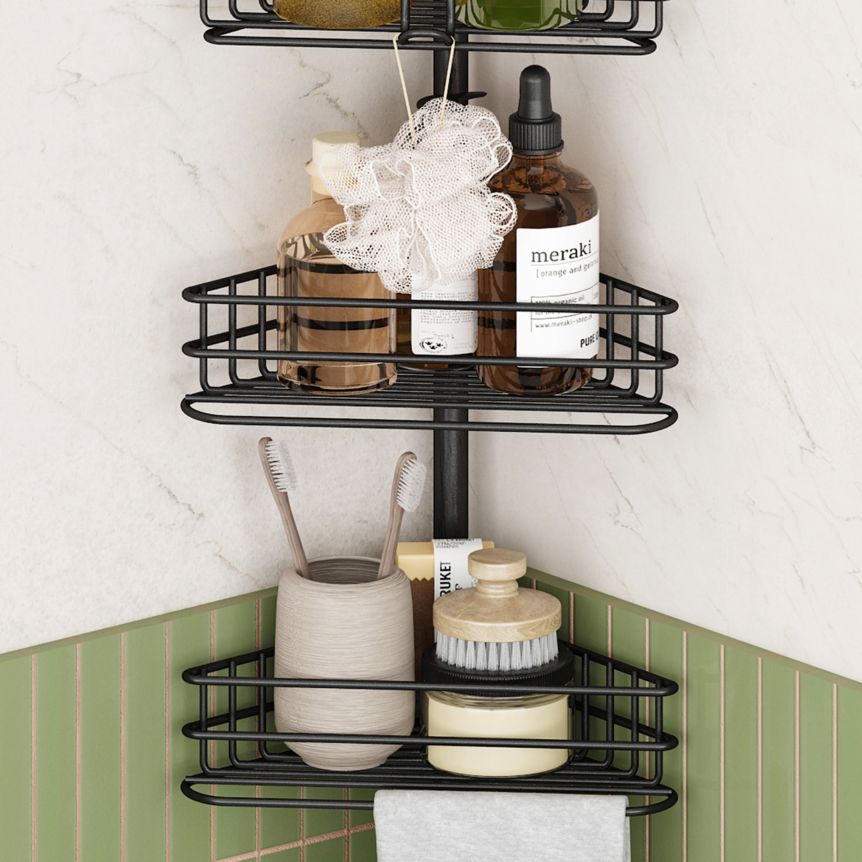 GARITIN Shower Caddy, Bathroom Shower Shelf Organizer, Corner Shower Racks for Inside, 4-Tier Adjustable Shelves with Tension Pole Bath Caddy Storage, Black