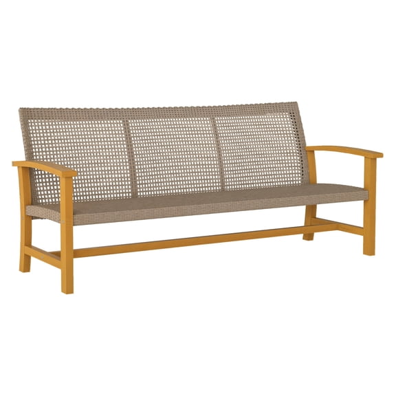 3-Seat Wicker Outdoor Couch - Teak Patio Sofa with Acacia Wood, 1000 LBS Capacity, Steel Frame, Durable All-Weather Patio Furniture