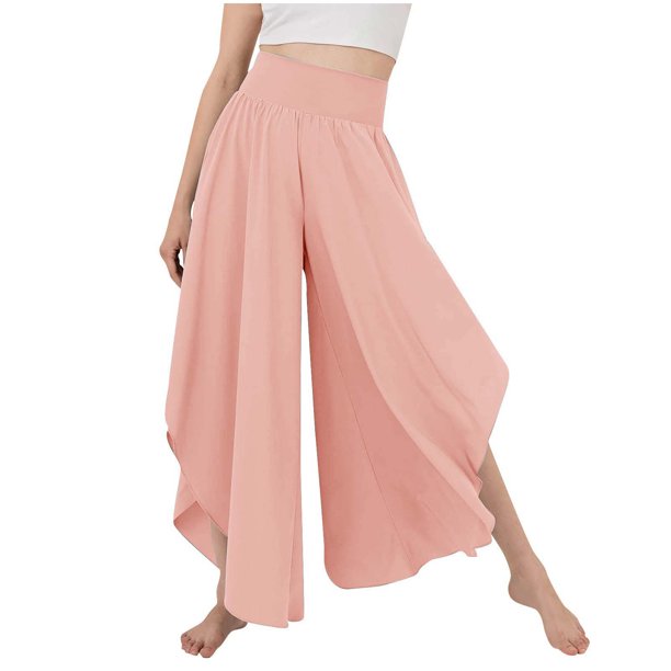 ICHUANYI Clearance Women Solid High Waisted Yoga Pants Hippie Pilates Trousers Boho Beach Irregular Elastic Waist Pants(Pink, M) ICHUANYI WER2023081117996