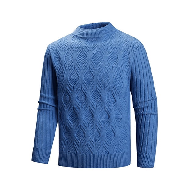 Pisexur Chandails Hommes Doux et Confortables Chandails d'Automne Tricot pour Hommes Col Roulé Simulé Vintage Col Rond Couleur Unie Chandail Élastique Texture Molletonnée Tendance Manteau Chandail Bleu,G