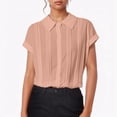 thumbnail image 2 of MIXUE Women Blouses Solid Color Lapel Short Sleeve Button Up Casual Work Loose Fit Womens Summer Tops Streetwear,Black,L, 2 of 8
