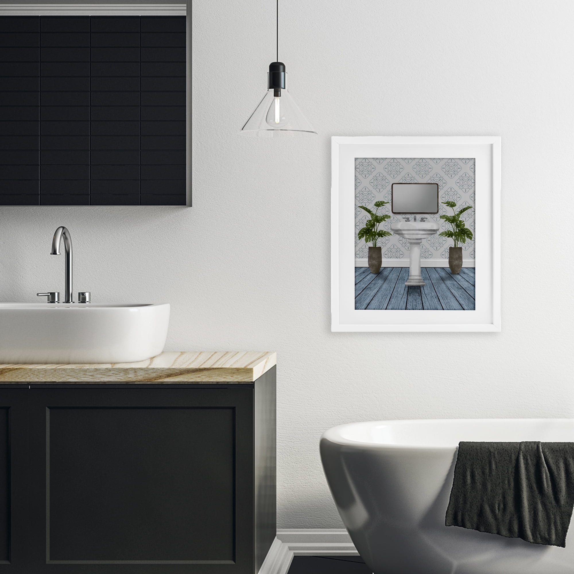 Stupell Industries Restful Wash Plants & Sink White Framed Print Under Glass, design by Marcus Prime