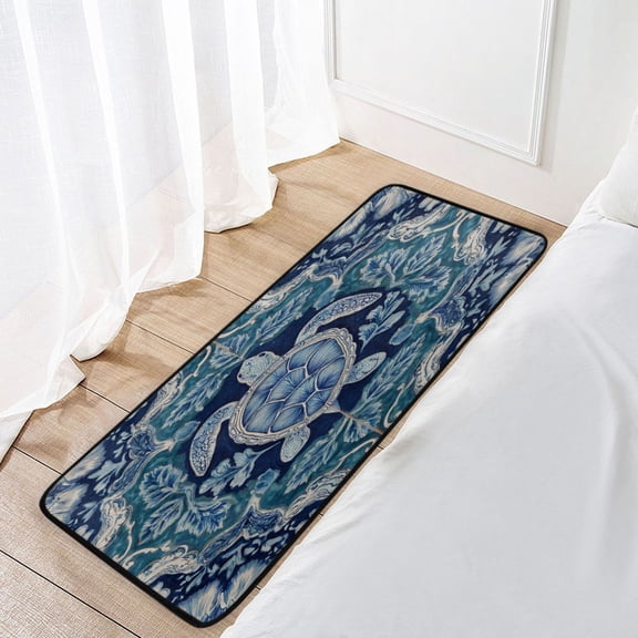 39x20 Inch Non-Slip Floor Mat Hallway Runner Rug Entrance Floor Mat Runner for Kitchen and Living Room Dark Teal Turtle Pattern